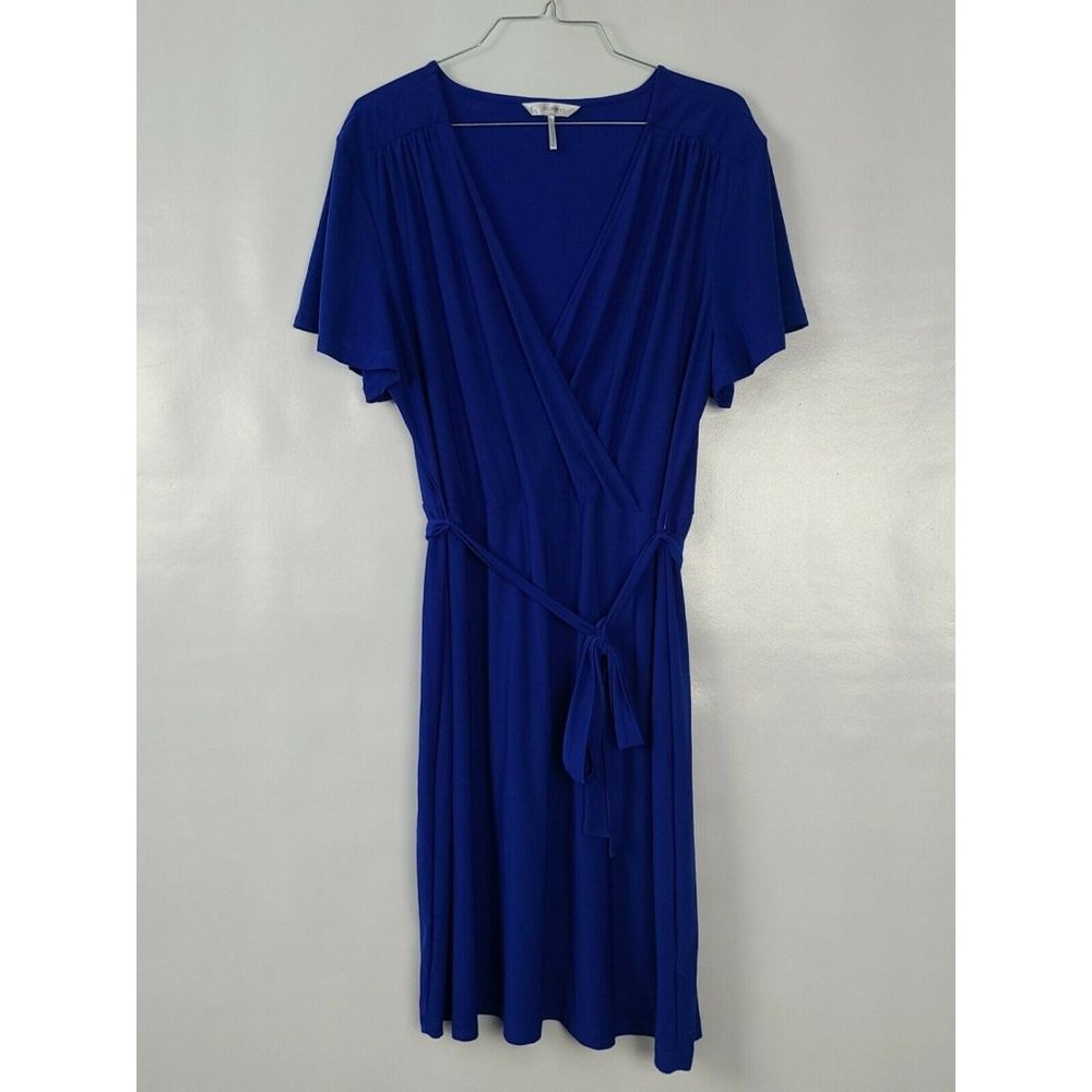 Ellen Tracy Blue Tie Mock Wrap Dress Size XL